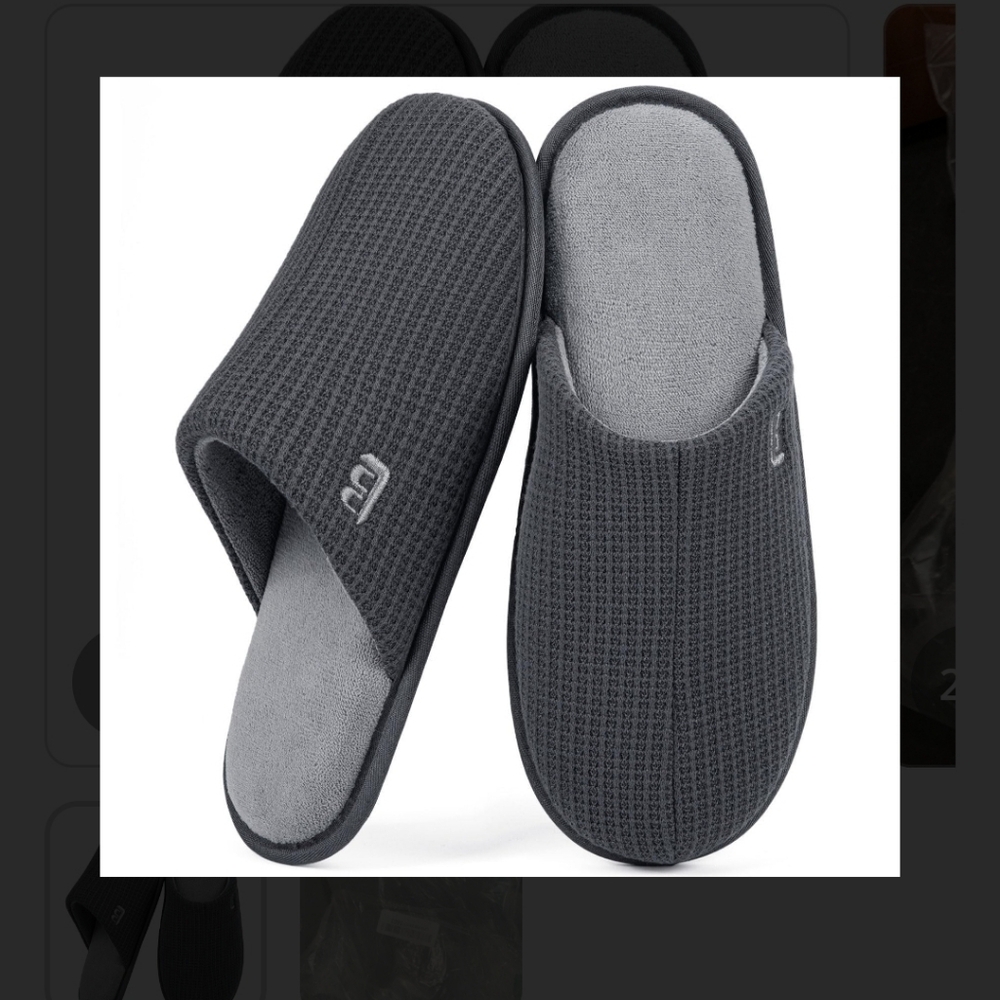 LongBay Men's House Slippers Size 7-8 Grey Memory Foam Comfy Knit Lightweight